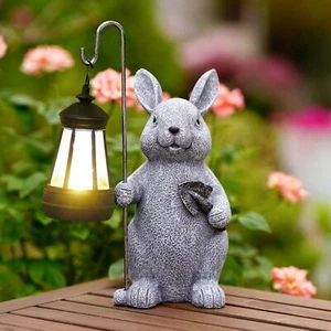 Solar Bunny Statue Garden Decor Outdoor Rabbit Sculptures Lights Ornaments Porch - Picture 1 of 6