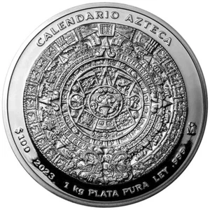 Moneda de Plata 1kg Calendario Azteca 2023 - México - Estuche Madera - Prooflike - Imagen 1 de 4