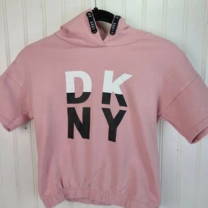 DKNY GIRLS Short Sleeve Sweatshirt Hoodie Pink Size Medium Pullover - Picture 1 of 10
