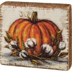 Letrero de bloque de diseño pintado de obras de arte únicas - calabaza naranja - Imagen 1 de 3