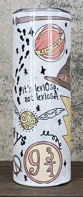 Vaso de viaje delgado inspirado en Harry Potter de 20 oz de aluminio de 8,5" de alto con tapa Foto 1 de 4