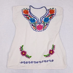 Boho Embroidered Blouse Floral Peasant Top Ivory Large Cottagecore Festival - Foto 1 di 6