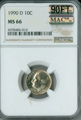 1990 D ROOSEVELT DIME NGC MS66 MAC 90FT PQ 2ND FINEST RARE SPOTLESS $2,250 FT * - Image 1 of 4