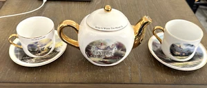 Porcelain Thomas Kinkade Painter of Light Tea Pot Tea Cup and Saucer 5 PIECES - Picture 1 of 13