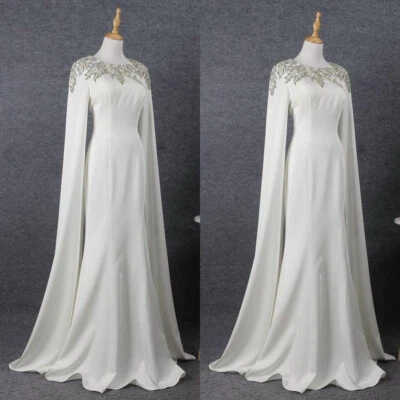 Crystal Muslim Wedding Dresses with Cape Elegant White Ivory Satin Bridal Gowns - Изображение 1 из 4