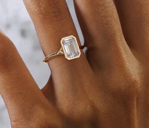2.0CTW IGI Certified Emerald Cut Lab Diamond Bezel Set Split Shank 14k Gold Ring - Picture 1 of 10