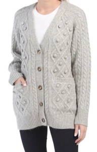 Anthropologie Cupcakes und Kaschmir XL Bommel Zopfmuster Strickjacke neu mit Etikett grau Knopf 3A - Bild 1 von 8