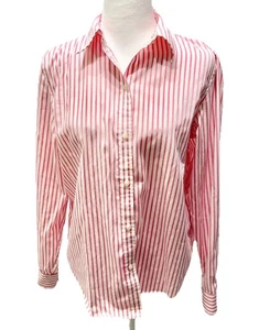 Chaps No Iron Button Up Shirt Womens Size M Pink Striped Business Office Preppy - Picture 1 of 8