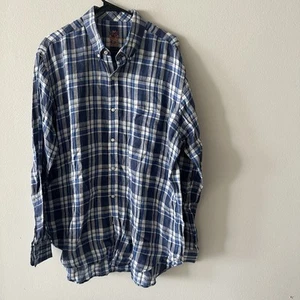 J. McLaughlin Long Sleeve Linen Button Down Shirt Plaid Mens Size XL Preppy - Picture 1 of 8