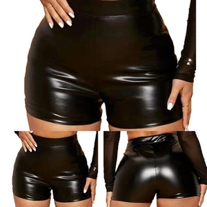Women Wet Look Booty Shorts Patent Leather High Waist Mini Short Party Clubwear - Picture 1 of 12