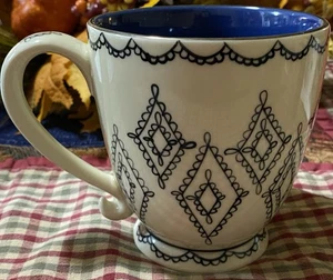 Vintage Starbucks Barista Series Large Ceramic White, & Dark Blue Pedestal Mug - Picture 1 of 6