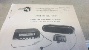 Radio de coche Astor 1959 12 voltios CQJ datos de servicio originales - Imagen 1 de 3