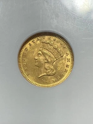 NGC MS62 1873 $1 PRINCESS HEAD GOLD DOLLAR SCARCE DATE - Image 1 of 3