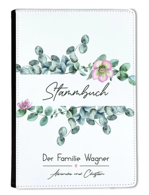 Stammbuch A5 personalisiert Familienstammbuch Leder Eucalyptus Blume - Bild 1 von 4