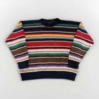 Vintage Structure Knit Sweater Multi Color Stripe Native Print Size XL - Image 1 of 4