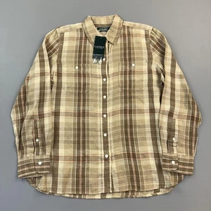 Camicia Lauren Ralph Lauren uomo grande marrone quadri lino bottoni manica lunga nuova con etichetta - Foto 1 di 15