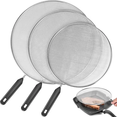 3Pcs Grease Splatter Screen for Frying Pan,Stainless Splatter Guard Mesh Cooking - Image 1 of 4