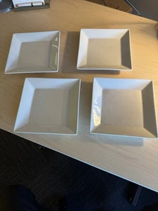 Pier 1 Quadrado White 7 3/4" Square Soup/Pasta Bowls Set of 4 Brazil - Picture 1 of 10