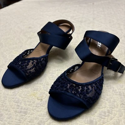 NWOB J Renee Women’s Blue Lace Satin Slingback Open Toe Heel Size 11M - Image 1 of 4