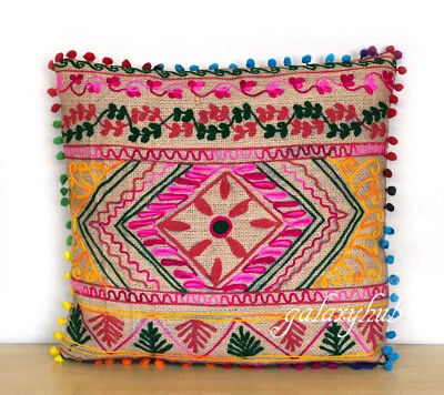 New 16" Pillow Cover 24" Square Jute Embroidery Cushion Cover 18" Pillowcase D4 - Image 1 of 2