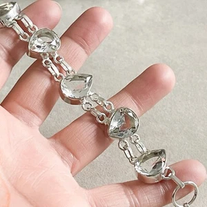 NATÜRLICHE TROPFEN WEISSER TOPAS 925 STERLINGSILBER KETTE ARMBAND 7,5" HANDARBEIT - Bild 1 von 6