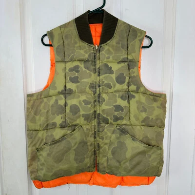 Vtg Hunting Vest Mens Medium Large Camo Duck Frog Orange Reversible USA Made - Image 1 of 4