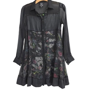 Alexander McQueen McQ Dress Size It 36 US 0 Black Silk Floral Sheer Long Sleeves - Picture 1 of 17