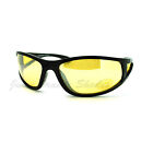 Yellow Lens Sunglasses for Foggy Gloomy Day Oval Wrap Biker Style Black