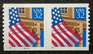 1996 Scott #2915a, 32¢, FLAG OVER PORCH - Coil Pair Red "1996" - Mint NH - Picture 1 of 1
