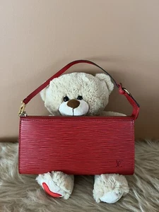 Authentic Louis Vuitton Red Epi Leather Pochette Preloved - Picture 1 of 12