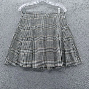 Free Assembly Womens Pleated Plaid Check Mini Skirt 6 White Black Brown NEW - Picture 1 of 13