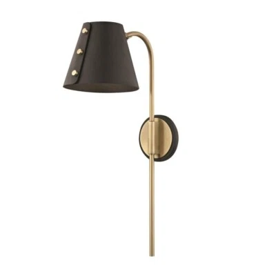 Mitzi Meta - 1 Light Plug-in Sconce 22 in HL174201-AGB/BK - Aged Brass/Black - Image 1 of 4