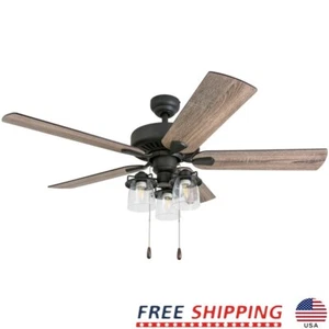 Indoor Ceiling Fan 52 " Aged Bronze 5 Blades LED Lights Farmhouse Style Duranble - Picture 1 of 11