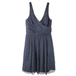 J. Crew Size M 100% Silk Navy Blue Chiffon Knee Length Sleeveless Dress - Picture 1 of 12