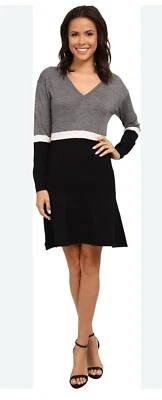 Vestido Suéter LACOSTE Mujer Mediano (Talla 40) Negro Gris Manga Larga Lana Rayas Foto 1 de 4