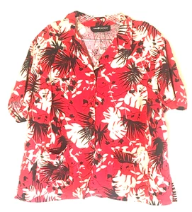 Vintage Sag Harbor Womens Linen Hawaiian Shirt Sz XL or 1X Red Moon Glow Buttons - Picture 1 of 6