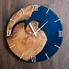 Resin Wall Clock for Home Decor Dark Blue and Wooden Abstract modern design