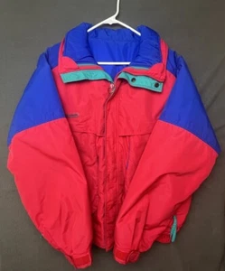 VTG Columbia Powder Keg Jacket Men's L Color Block Red Teal Blue 3-in-1 Rad AF - Picture 1 of 16