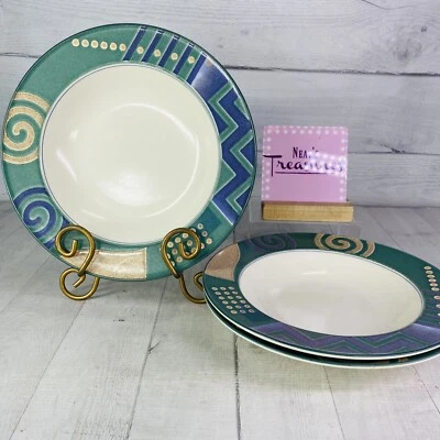 Juego de 3 cuencos de sopa de pasta con borde grande verde tostado intaglio Mikasa LIFE STYLE Foto 1 de 4