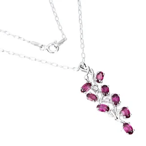 Summer 925 Silver Necklace Oval Rhodolite Garnet Natural Gemstone Jewelry - Picture 1 of 9
