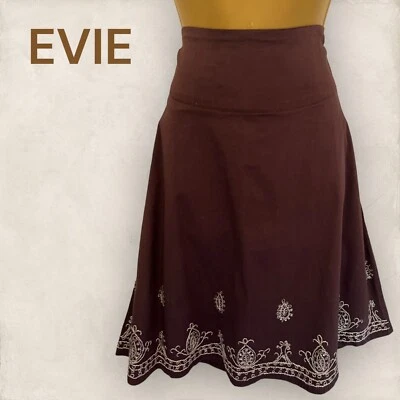E-vie Womens Vintage Y2K 90's Brown Cotton Silver Embroidered A-Line Skirt UK 10 - Image 1 of 3