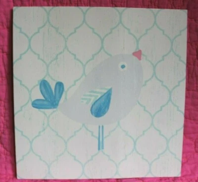 Encantador pájaro sobre balsa madera cuadro cuadrícula fondo habitación de niños Foto 1 de 3