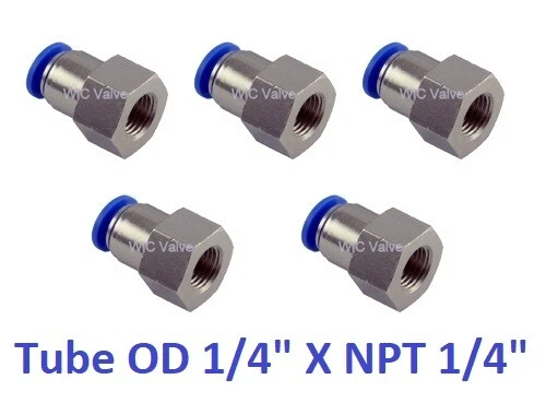 Pneumatic Female Connector Air Push In Fitting Tube OD 1/4 X NPT 1/4  5 Pieces  - Image 1 of 1
