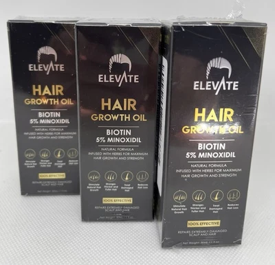 (Lote de 3) Óleo Elevate Hair Growth Biotina 5% Minoxidil 1oz Repair Scalp Expira em 2027 - Imagem 1 de 3