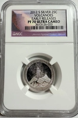 2012-S ATB Volcanoes Silver Quarter NGC PF70 Ultra Cameo Early Releases - Image 1 of 4