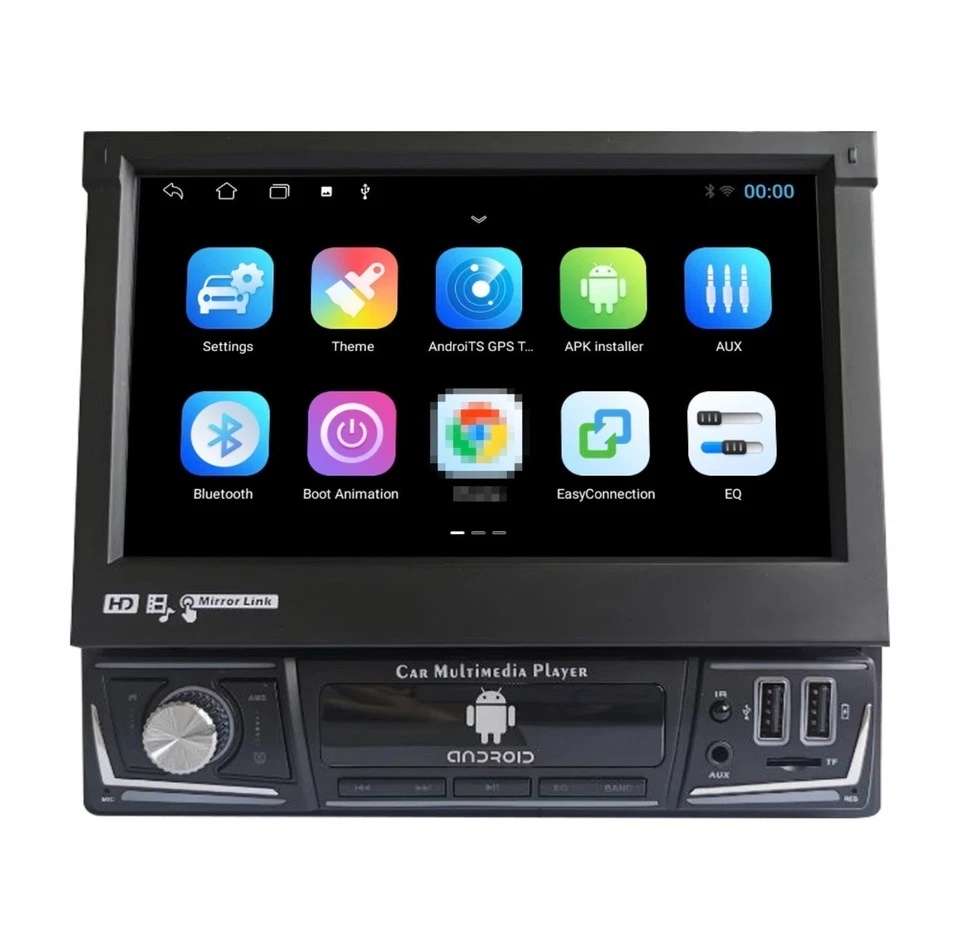 *READ* 7" Retractable 1Din Android 12 Car Stereo Radio GPS Navi CarPlay - Image 1 of 1
