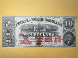 1863 State of North Carolina 10 $ Schein Raleigh Bürgerkrieg Ära Banknote - Bild 1 von 4