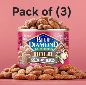 Blue Diamond Almonds, BOLD Korean BBQ Snack Almonds, 6 Ounce Can 3 Pack BB 4/26 - Picture 1 of 5
