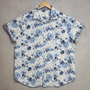 Robert Graham Landers Shirt Mens 2XL Blue Short Sleeve Floral Print Button Down - Picture 1 of 9