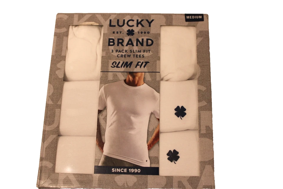 Paquete de 3 camisetas blancas ajustadas cuello redondo talla mediana Lucky Brand para hombre Foto 1 de 4